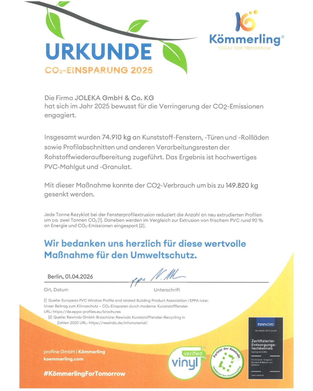 Ausgezeichnet für CO2 Einsparungen 2025